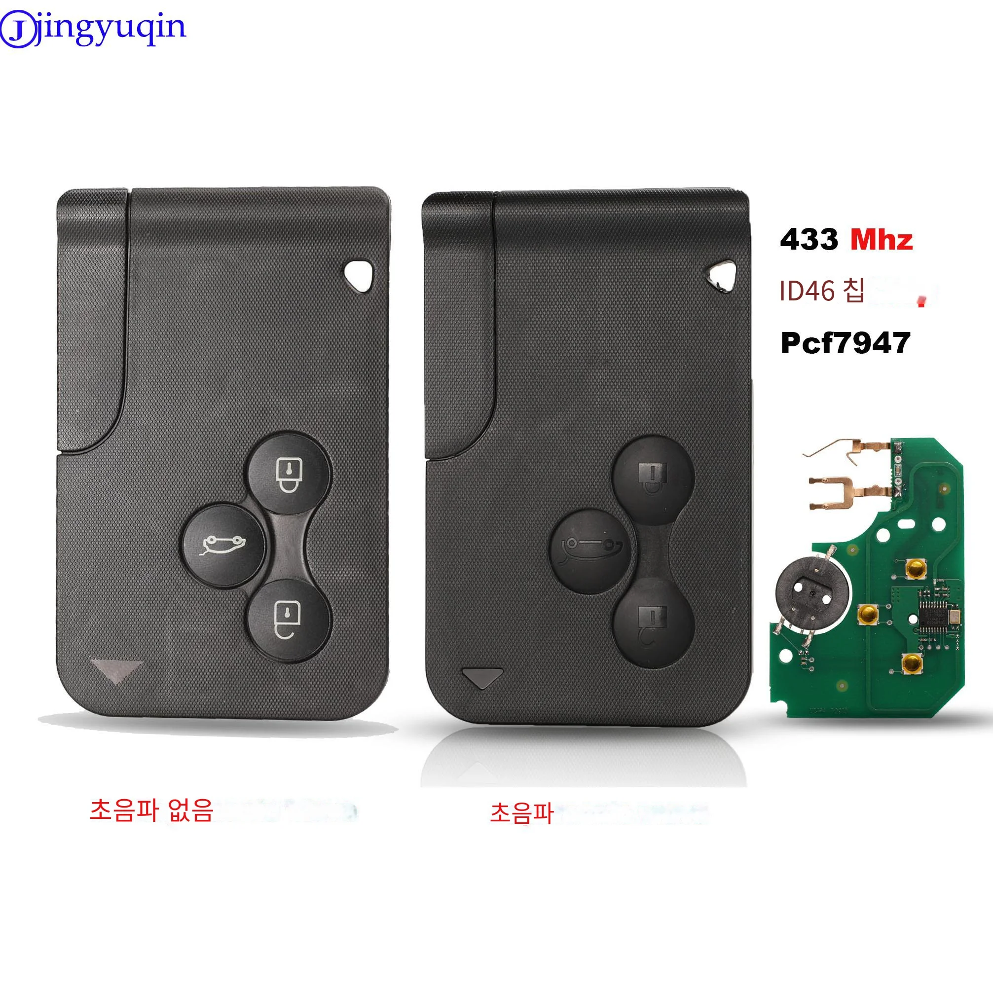 Jingyuqin 3 버튼 433Mhz ID46 PCF7947 칩 및 Renault Megane Scenic Grand 용 소형 블레이드 원격 스마트 키 카드 삽입