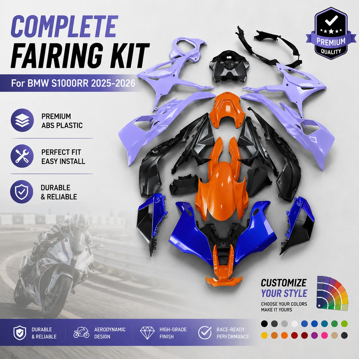 Orange Fairings Kit for BMW S1000RR 2025-2026 Injection Molded ABS Plastic Complete Bodywork Sportbike Fairing Kit Cowling Panel
Orange Fairings Kit for BMW S1000RR 2025-2026 Injection Molded ABS Plastic Complete Bodywork Sportbike Fairing Kit Cowling Panel