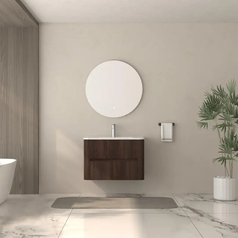 30" Wall-Mounted Bathroom Vanity with Sink, Floating Design, 2 Drawers, Dark Walnut Finish, White Ceramic Integrated Sink
30" Wall-Mounted Bathroom Vanity with Sink, Floating Design, 2 Drawers, Dark Walnut Finish, White Ceramic Integrated Sink