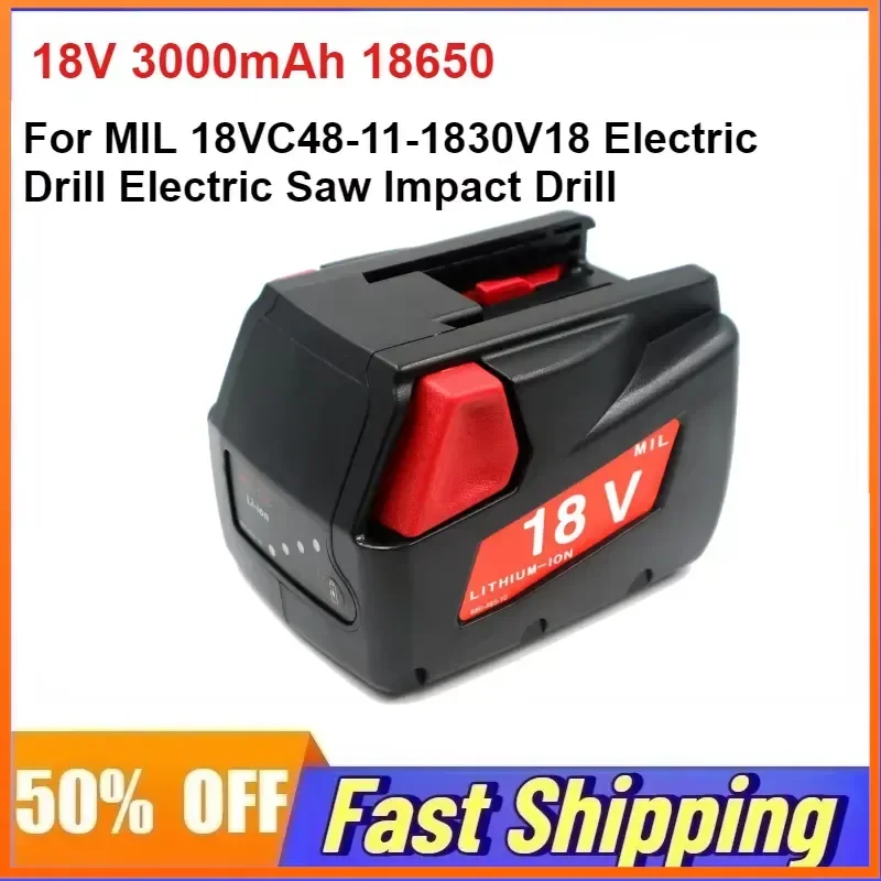 18V 3000mAh 18650 Battery for MIL 18VC48-11-1830V18 Electric Drill Electric Saw Impact Drill Rechargeable Battery
18V 3000mAh 18650 Battery for MIL 18VC48-11-1830V18 Electric Drill Electric Saw Impact Drill Rechargeable Battery