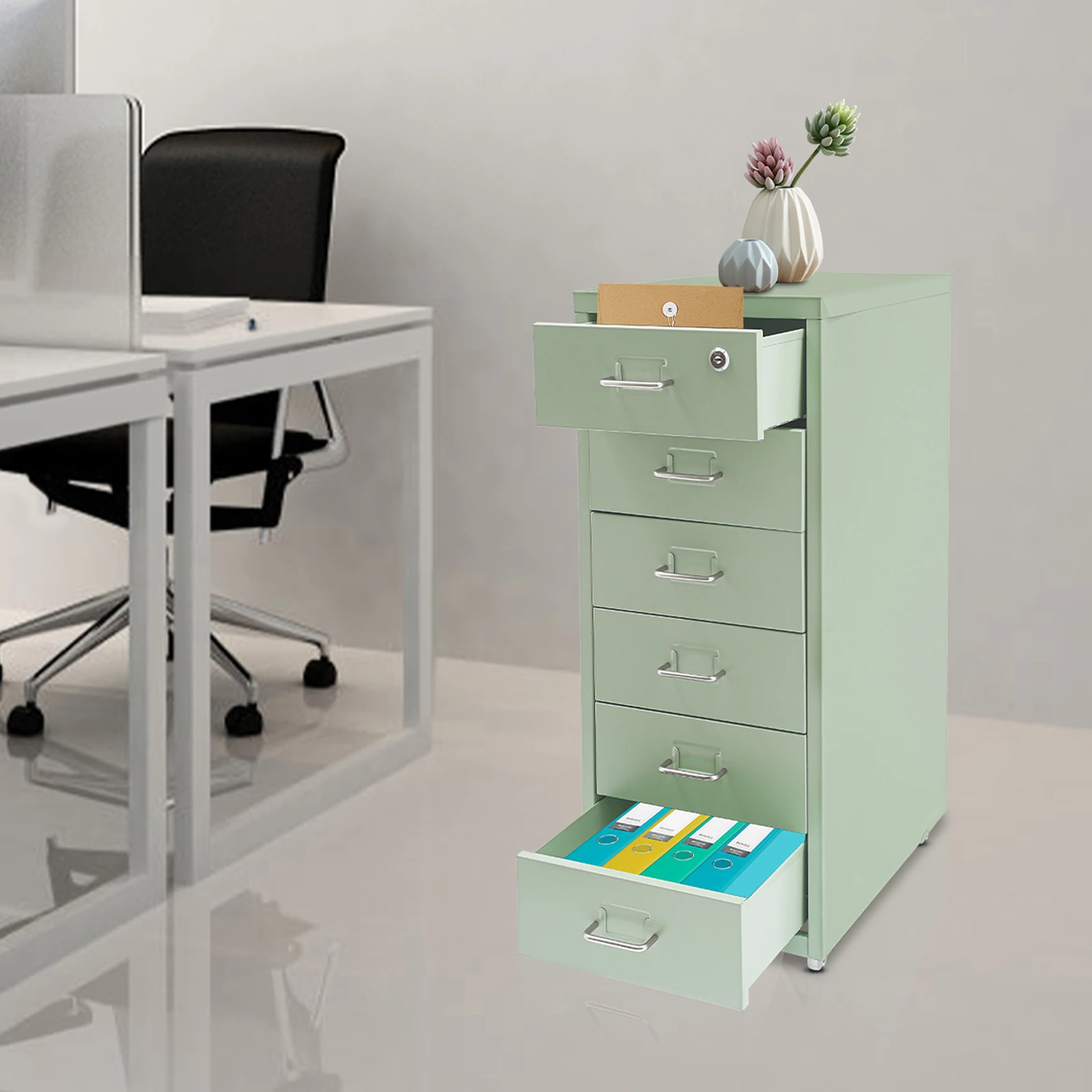 6-Tier Metal File Cabinet W/ Lock & 4 smooth-rolling casters,Green Rectangular Vertical File Cabinet, Freestanding Filing Cabinet , for Home Office (Green)
6-Tier Metal File Cabinet W/ Lock & 4 smooth-rolling casters,Green Rectangular Vertical File Cabinet, Freestanding Filing Cabinet , for Home Office (Green)