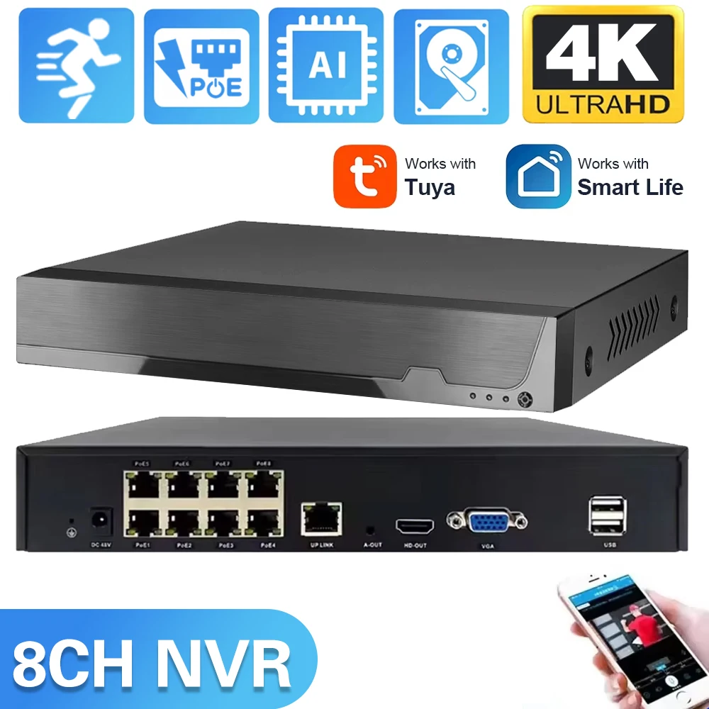 Smartlife 4K 8CH PoE NVR 8MP CCTV Security System Human Detection H.265+ Network Surveillance Audio Video Recorder NVR Tuya App
Smartlife 4K 8CH PoE NVR 8MP CCTV Security System Human Detection H.265+ Network Surveillance Audio Video Recorder NVR Tuya App
