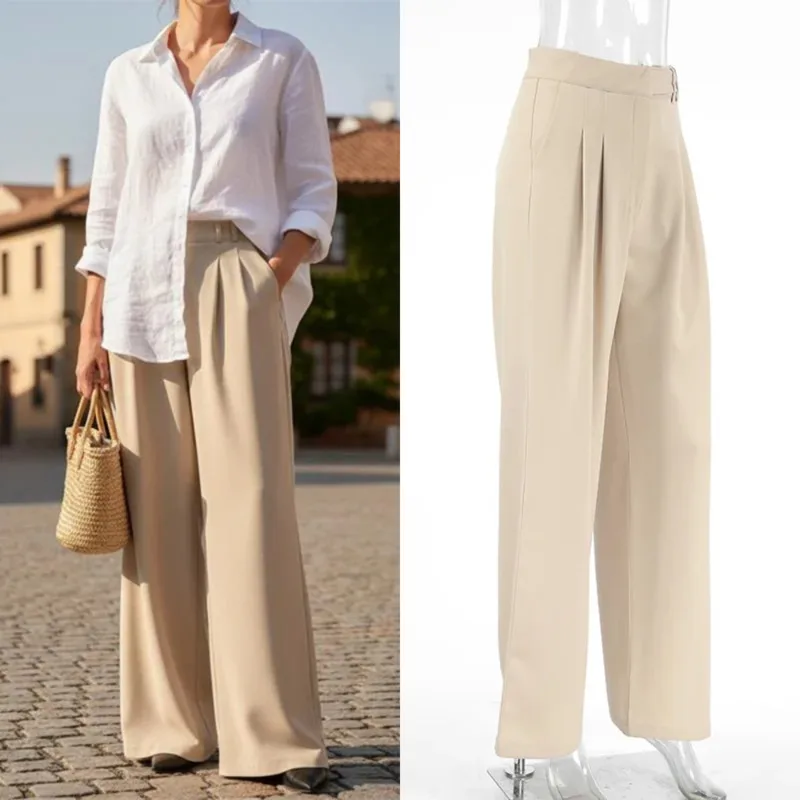 Women's High Waist Wide Leg Pants Elegant Loose Fit Solid Color Trousers Casual Wear Spring Summer Fashion Daily Commuting Style
Women's High Waist Wide Leg Pants Elegant Loose Fit Solid Color Trousers Casual Wear Spring Summer Fashion Daily Commuting Style