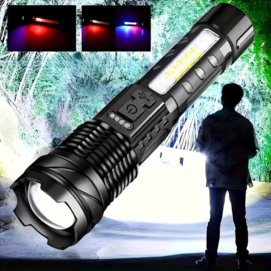 1pc, COB strong light flashlight, portable rechargeable, bright household LED light with built-in battery and power display
1pc, COB strong light flashlight, portable rechargeable, bright household LED light with built-in battery and power display