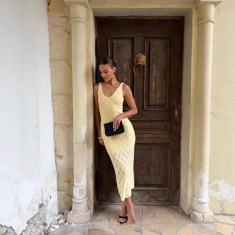 V-Ne Hollow out ell Long Knitted Dr Svel A-Line Skirt High Waist European Sle Summer Faion Beach Wind Dr
V-Ne Hollow out ell Long Knitted Dr Svel A-Line Skirt High Waist European Sle Summer Faion Beach Wind Dr