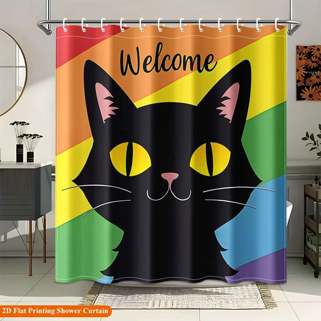 Cute Cat Shower Curtain, Rainbow Welcome Print, Colorful Animal Design, Fun Bathroom Decor, Waterproof Fabric Panel
Cute Cat Shower Curtain, Rainbow Welcome Print, Colorful Animal Design, Fun Bathroom Decor, Waterproof Fabric Panel