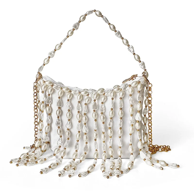 New Woven Bead Women's Bag Irregular Pearl Water Bucket Bag Silk Satin Dumpling Armpit Bag Crossbody Bag
New Woven Bead Women's Bag Irregular Pearl Water Bucket Bag Silk Satin Dumpling Armpit Bag Crossbody Bag