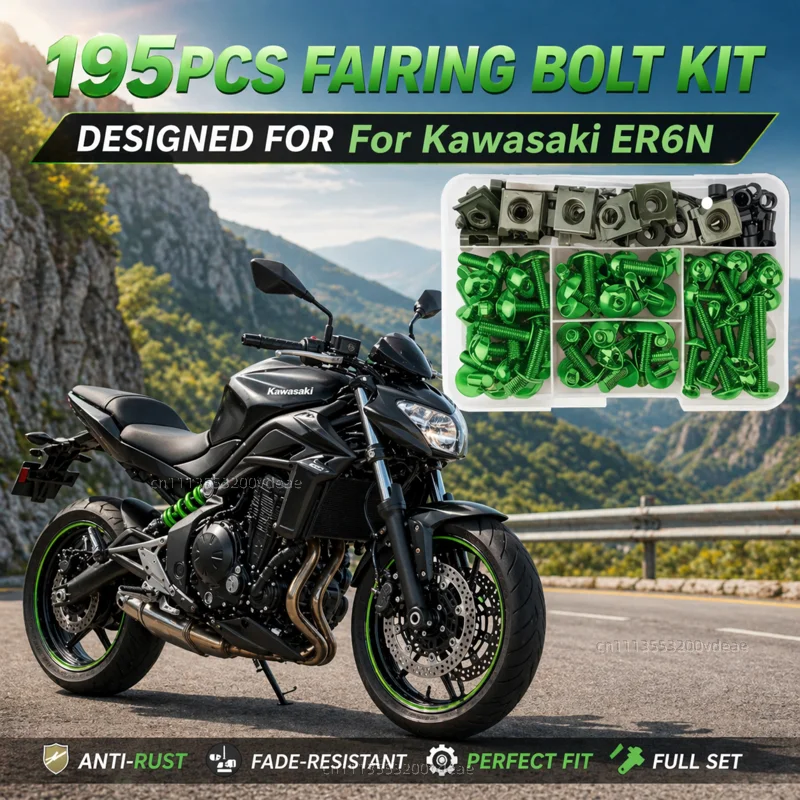 195Pcs Motorcycle Aluminum Fairing Bolt Screws Kit Nut Clips For Kawasaki ER6N ER 6N ER-6N 2006-2016 2013 2014 2015 CNC Fastener
195Pcs Motorcycle Aluminum Fairing Bolt Screws Kit Nut Clips For Kawasaki ER6N ER 6N ER-6N 2006-2016 2013 2014 2015 CNC Fastener