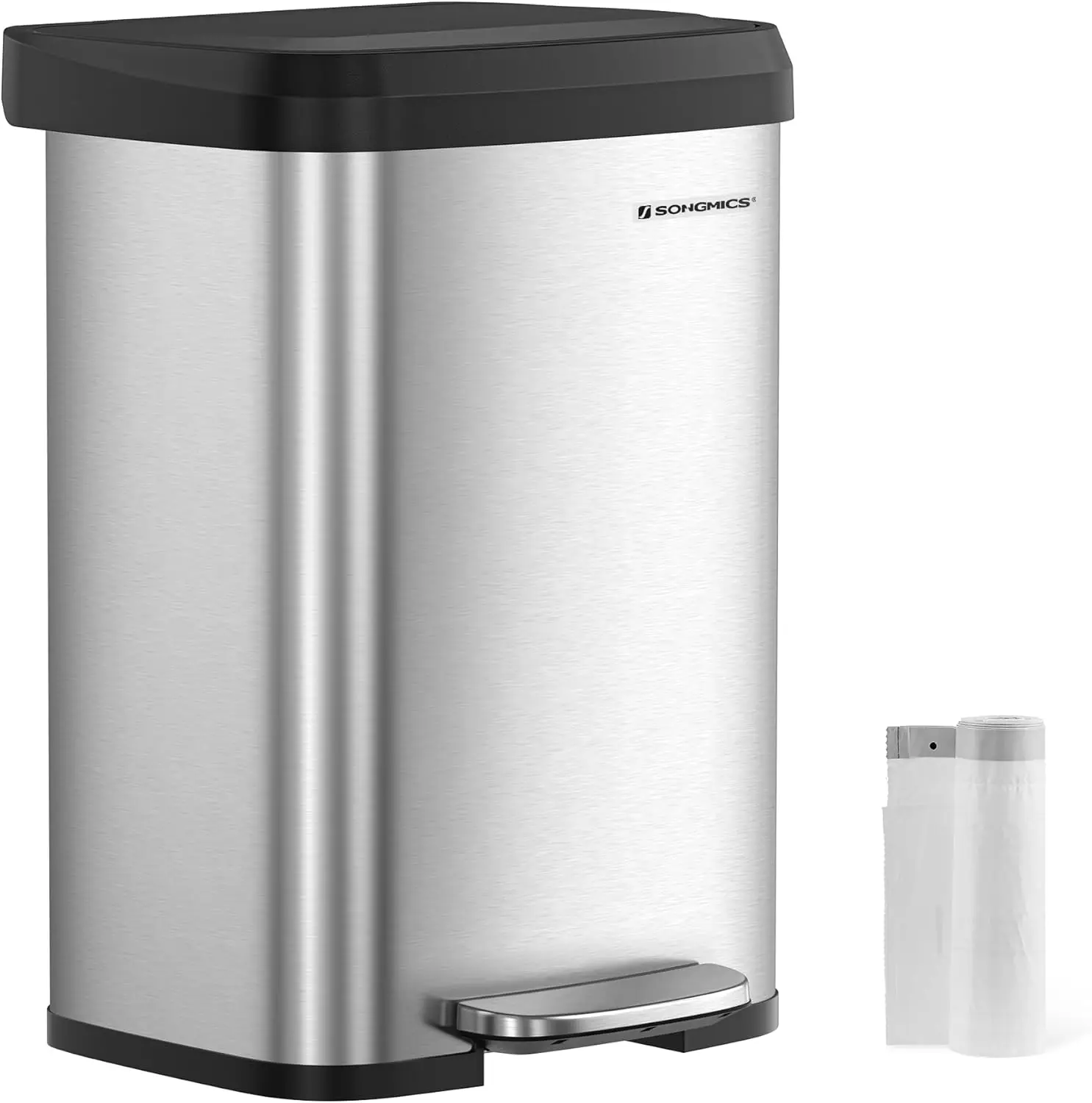 13 Gallon Stainless Steel Trash Can with Step Pedal, Soft Close Lid, Large Kitchen Garbage Bin, Space Saving, Silver/Black
13 Gallon Stainless Steel Trash Can with Step Pedal, Soft Close Lid, Large Kitchen Garbage Bin, Space Saving, Silver/Black