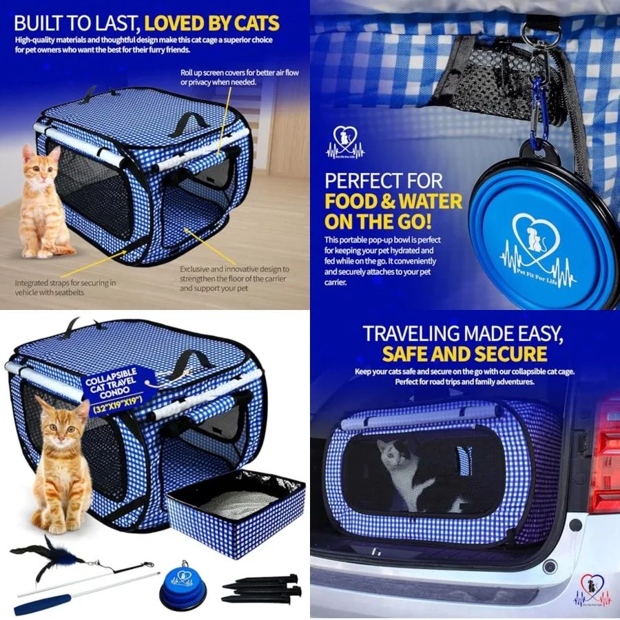 Extra Large Cat Carrier for Travel - Foldable and Portable Collapsible Kennel with Litter Box, Feather Toy and Water/Food Bowl
Extra Large Cat Carrier for Travel - Foldable and Portable Collapsible Kennel with Litter Box, Feather Toy and Water/Food Bowl