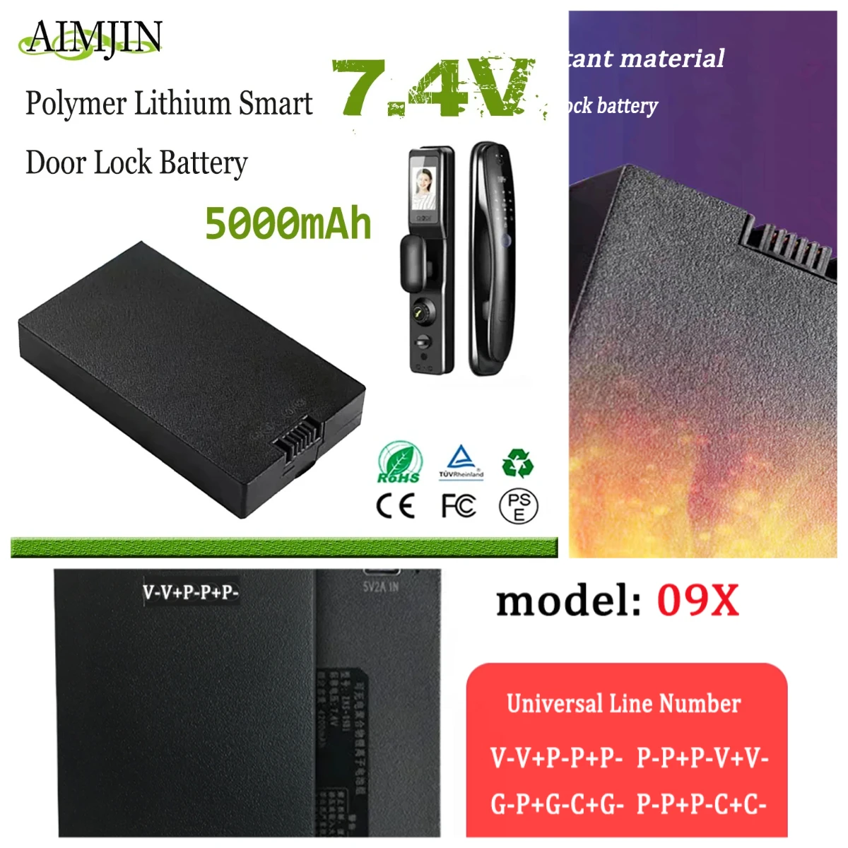Lithium Polymer 7.4V Polymer Lithium Smart Door Lock Battery 5.0Ah for Xiaomi Bosch Haier Battery
Lithium Polymer 7.4V Polymer Lithium Smart Door Lock Battery 5.0Ah for Xiaomi Bosch Haier Battery