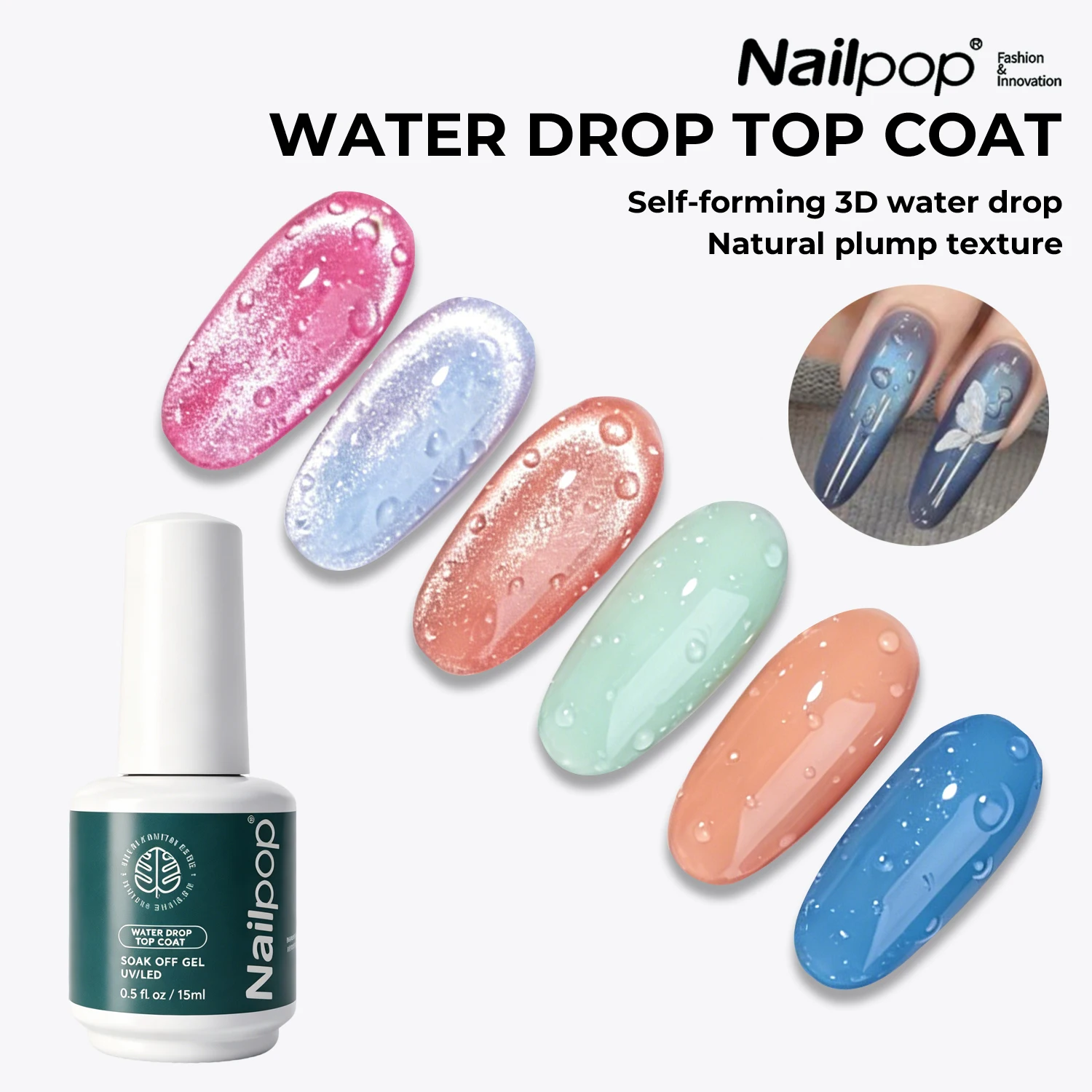 Nailpop Water Drop Top Coat HEMA Free 15ml Nail Gel Quick Cure 5 Seconds 3D Water Droplet Effect Works With Cat Eye Salon 1/2pc
Nailpop Water Drop Top Coat HEMA Free 15ml Nail Gel Quick Cure 5 Seconds 3D Water Droplet Effect Works With Cat Eye Salon 1/2pc