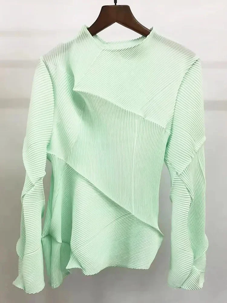 Irregular Pleated T-shirt For Women Round Neck Long Sleeves Fold Style Solid Color Female Casual Top 2025 Spring 2DA8900
Irregular Pleated T-shirt For Women Round Neck Long Sleeves Fold Style Solid Color Female Casual Top 2025 Spring 2DA8900
