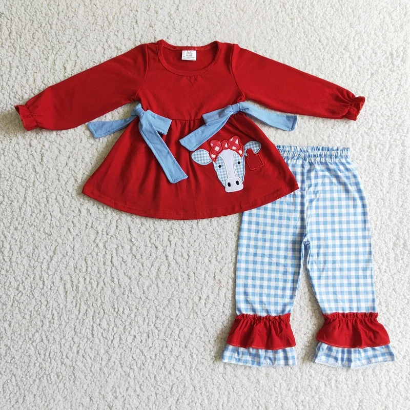 Wholesale Christmas Children Red Cotton Plaid Pants Sleepwear Baby Girl Embroidery Cow Nightwear Set Kid Outfit Toddler Pajamas
Wholesale Christmas Children Red Cotton Plaid Pants Sleepwear Baby Girl Embroidery Cow Nightwear Set Kid Outfit Toddler Pajamas