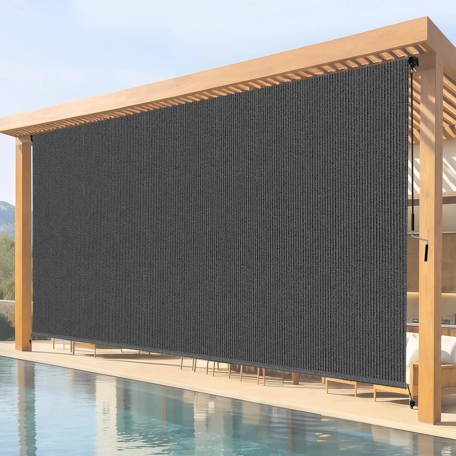Gray Outdoor Roller Shade 10'W x 8'H with Crank Wand, UV Blocking & Privacy for Patio, Pergola, Gazebo
Gray Outdoor Roller Shade 10'W x 8'H with Crank Wand, UV Blocking & Privacy for Patio, Pergola, Gazebo