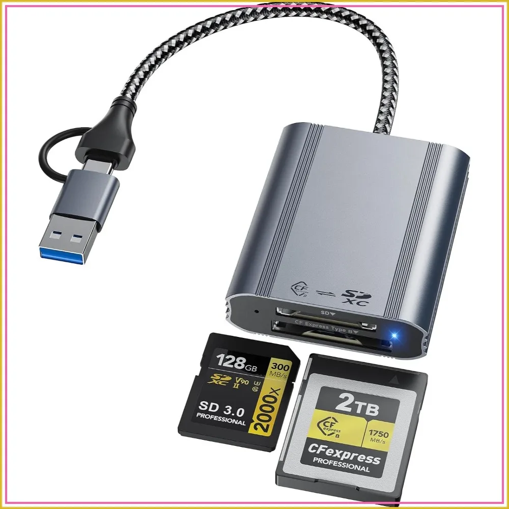 2-in-1 CFexpress Type B & SD Card Reader, USB 3.2 10Gbps, Dual Slot, USB-C & USB-A, for Photographers
2-in-1 CFexpress Type B & SD Card Reader, USB 3.2 10Gbps, Dual Slot, USB-C & USB-A, for Photographers