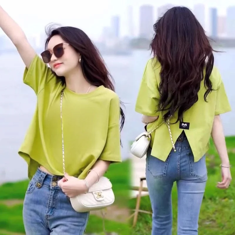 Summer New Women's Short Sleeve T-Shirt Pure Cotton Short Length Cover Stomach Hong Kong Style Anti-Aging Green Color Top
Summer New Women's Short Sleeve T-Shirt Pure Cotton Short Length Cover Stomach Hong Kong Style Anti-Aging Green Color Top