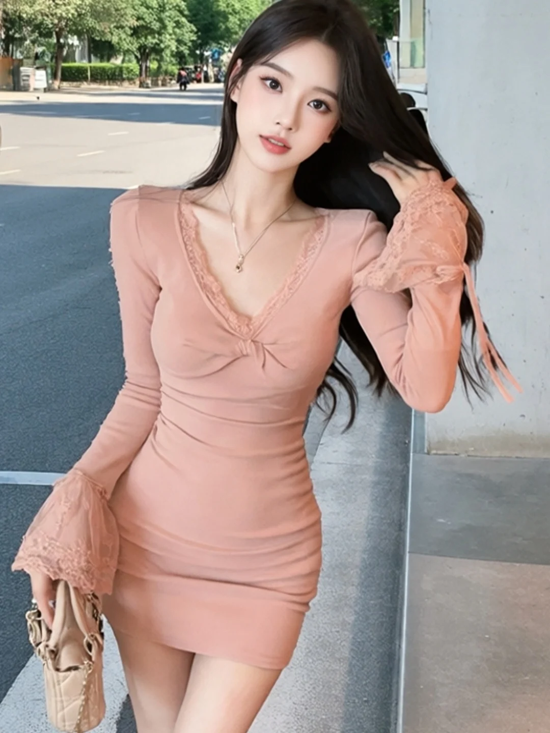 Pure Desire Sexy Lace Design Bell Sleeve Dress Women's Autumn Winter Slimming High Waist Short Skirt V Neck Long Sleeve Dress
Pure Desire Sexy Lace Design Bell Sleeve Dress Women's Autumn Winter Slimming High Waist Short Skirt V Neck Long Sleeve Dress