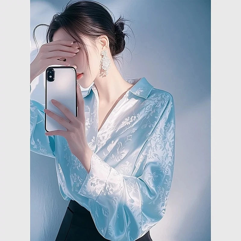 Satin Women's Blouses Korean Shirts FASHION Loose Spring/Autumn Vintage Clothing Flower Long Sleeve Women Tops
Satin Women's Blouses Korean Shirts FASHION Loose Spring/Autumn Vintage Clothing Flower Long Sleeve Women Tops