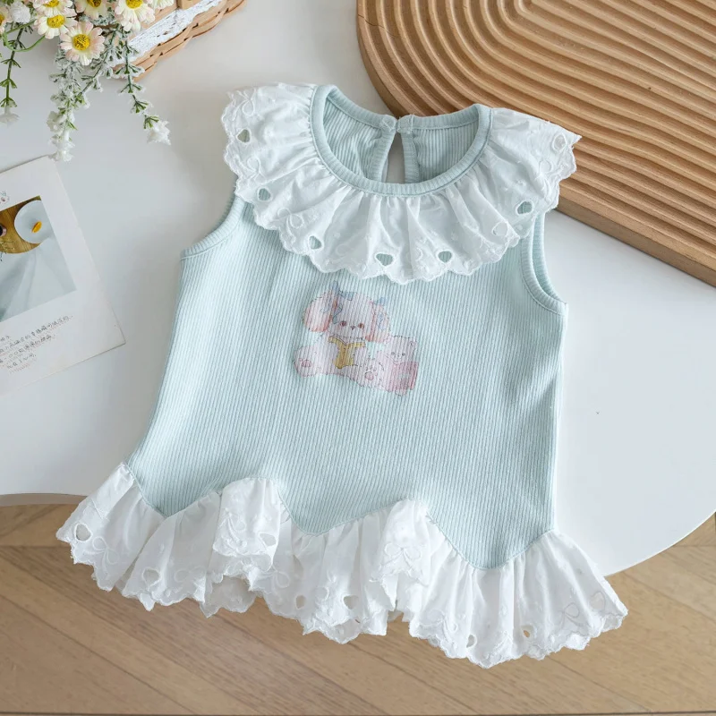 Korean Style Girls' Summer Fresh Cartoon BunnyTT-shirt2025New Cute Baby Light Blue Vertical Striped Vest
Korean Style Girls' Summer Fresh Cartoon BunnyTT-shirt2025New Cute Baby Light Blue Vertical Striped Vest