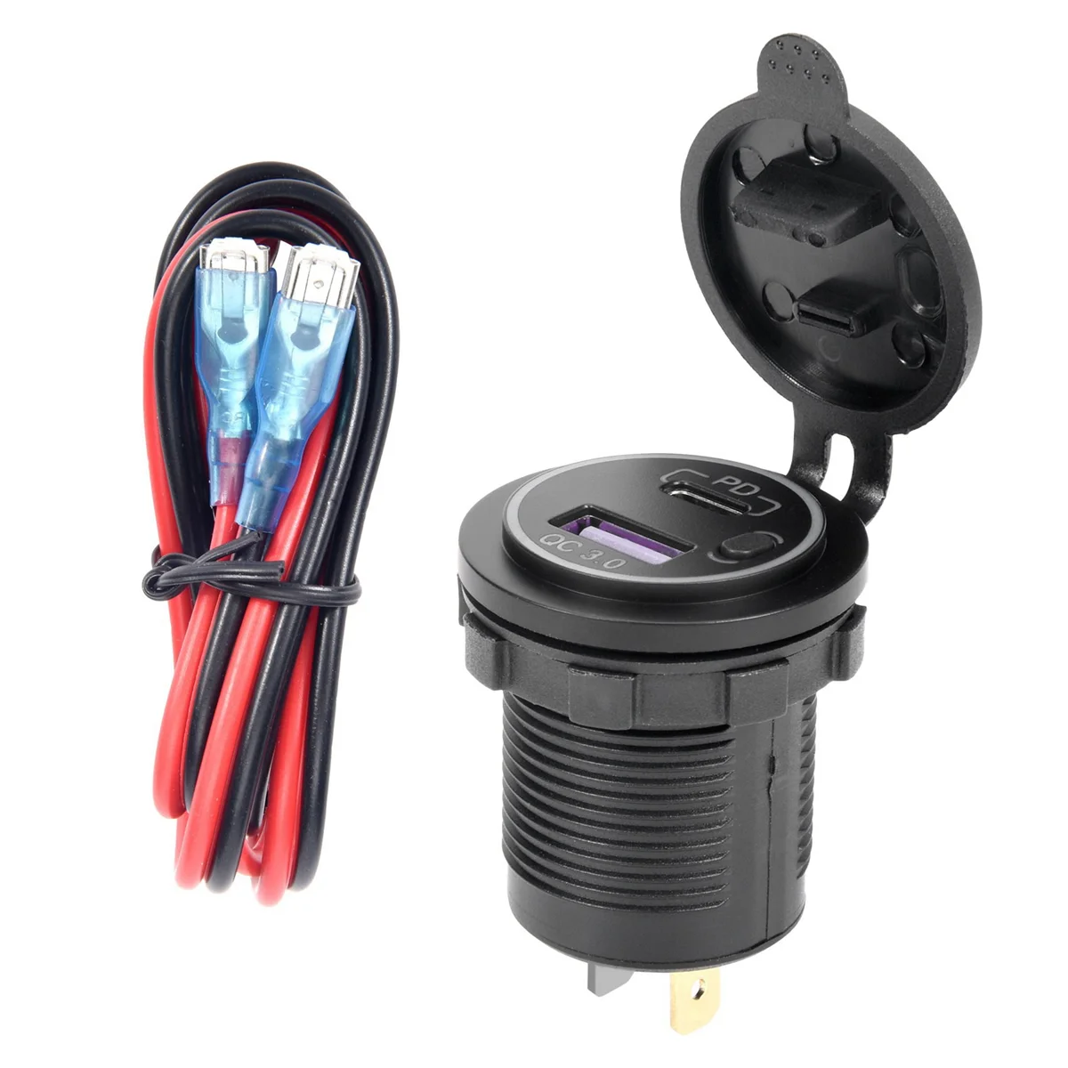 PD Type C USB Car Charger and QC 3.0 Quick Charger 12V Power Outlet Socket with ON/Off Switch for Motorcycle RV ATV,Blue
PD Type C USB Car Charger and QC 3.0 Quick Charger 12V Power Outlet Socket with ON/Off Switch for Motorcycle RV ATV,Blue