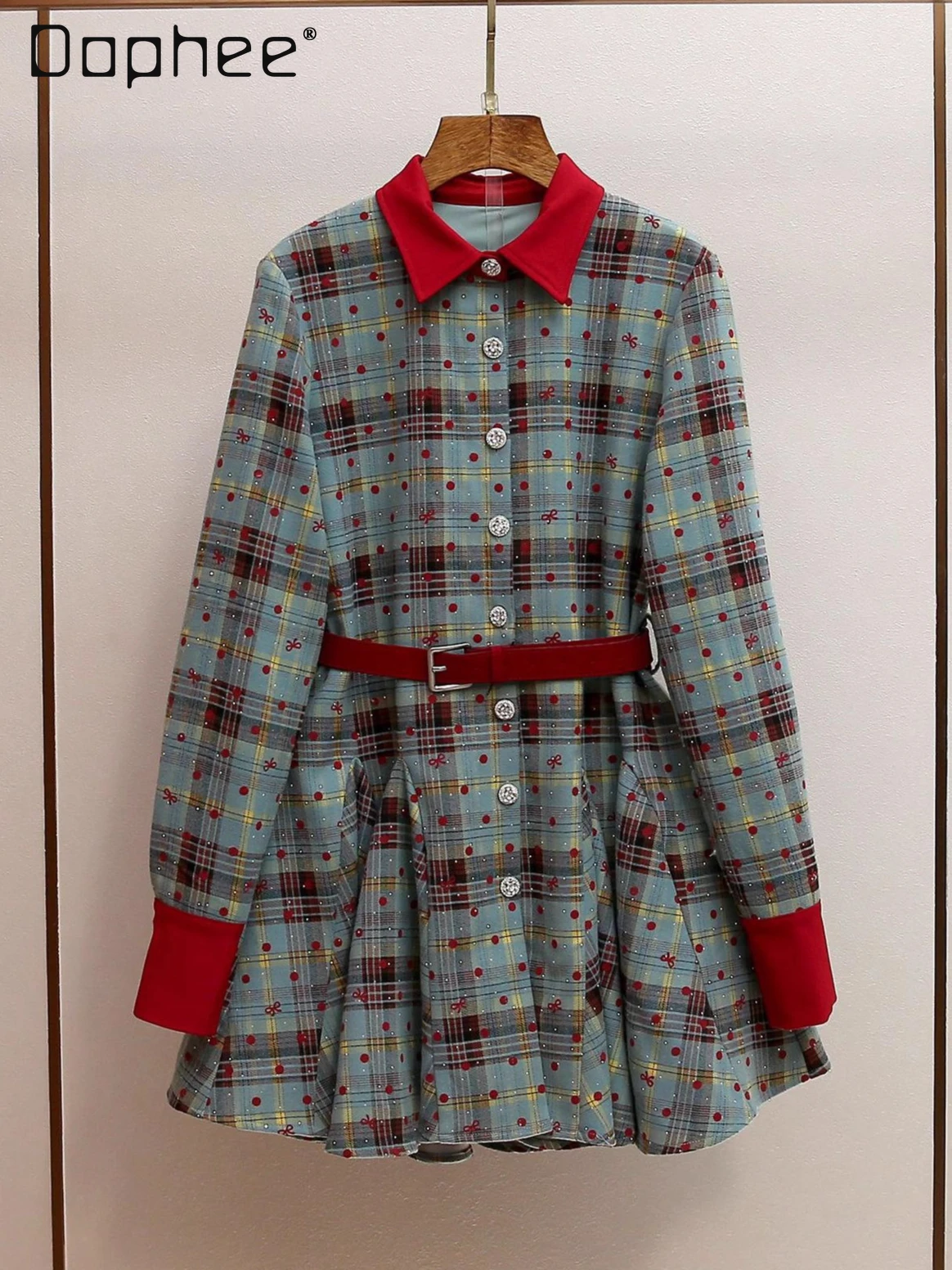 High-End Women Clothing Autumn French Sweet Patchwork Turn-Down Collar Beaded Rhinestone Plaid Slim Long-Sleeve Pleated Dress
High-End Women Clothing Autumn French Sweet Patchwork Turn-Down Collar Beaded Rhinestone Plaid Slim Long-Sleeve Pleated Dress