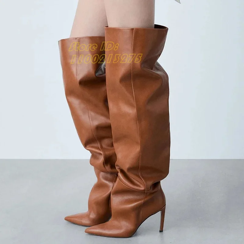 Brown Oil Leather Thigh High Boots Slouchy Slip On Stiletto Thin High Heel Sexy Pointy Toe Over The Knee Runway 2026 Shoes
Brown Oil Leather Thigh High Boots Slouchy Slip On Stiletto Thin High Heel Sexy Pointy Toe Over The Knee Runway 2026 Shoes