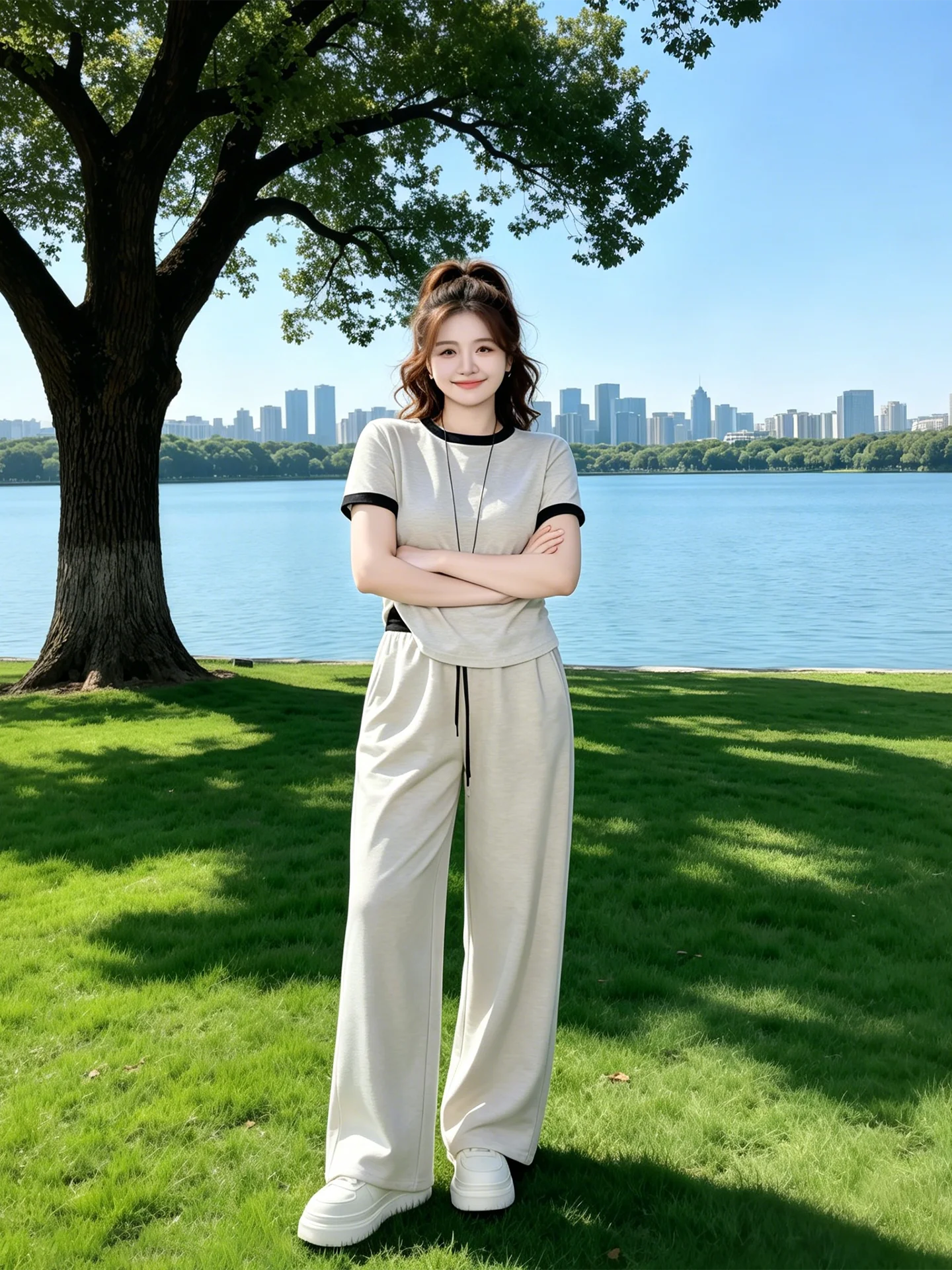 Stylish Thin Short Sleeve T-Shirt And High Waist Wide Leg Pants Two Piece Set for Important Occasions And Commuting
Stylish Thin Short Sleeve T-Shirt And High Waist Wide Leg Pants Two Piece Set for Important Occasions And Commuting