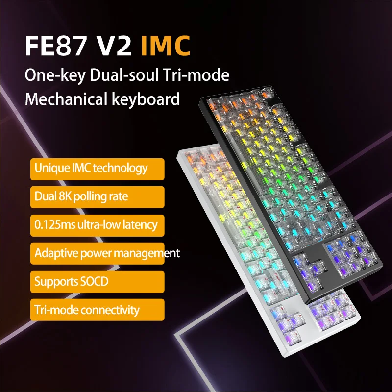 IROK FE87V2 DUL8K Игровая механическая клавиатура 87% Проводная/Bluetooth/2.4G с возможностью горячей замены RGB Клавиатура для киберспорта для ПК/Mac
IROK FE87V2 DUL8K Игровая механическая клавиатура 87% Проводная/Bluetooth/2.4G с возможностью горячей замены RGB Клавиатура для киберспорта для ПК/Mac 