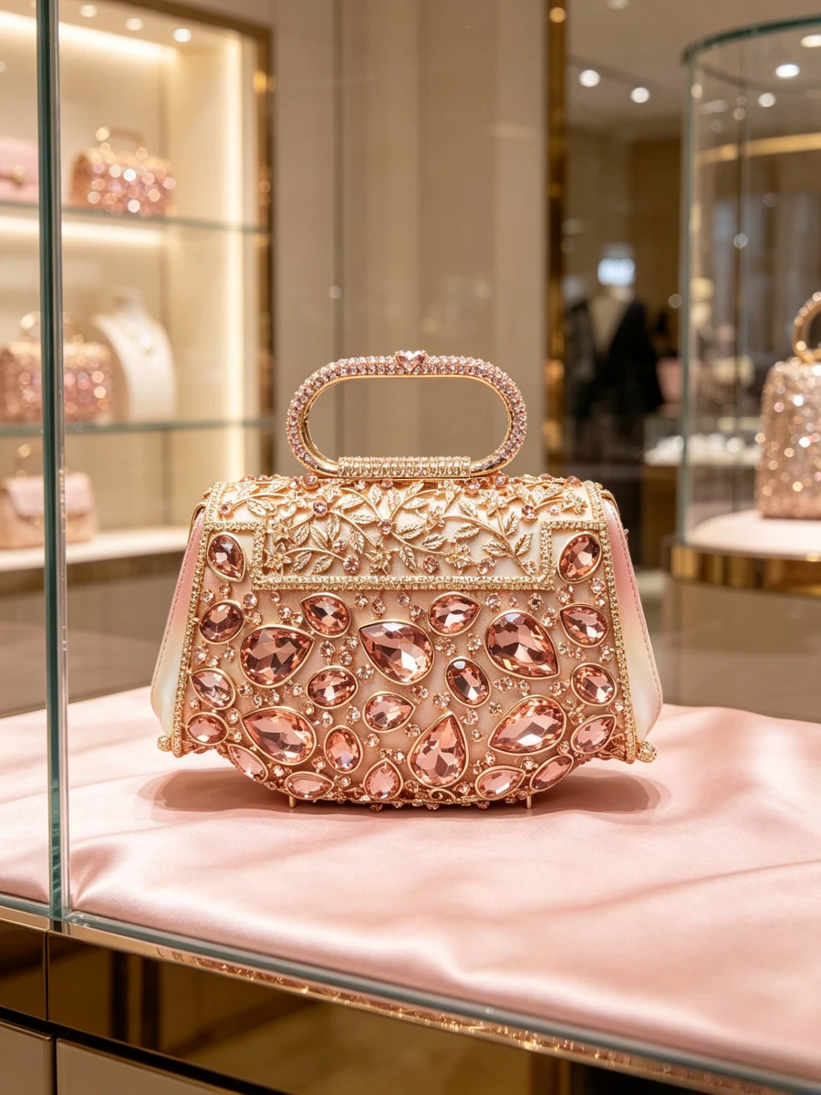 Rose Gold Hollow Branch Pink Teardrop Rhinestone Ring Handle Trapezoid Clutch Luxury Gentle Evening Bag Middle Aged Women Daily
Rose Gold Hollow Branch Pink Teardrop Rhinestone Ring Handle Trapezoid Clutch Luxury Gentle Evening Bag Middle Aged Women Daily