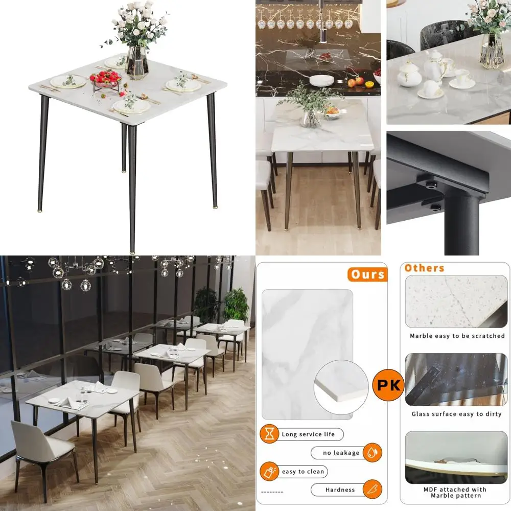White 32 Sintered Stone Square Dining Table with Black Metal Legs, 30 High for Kitchen and Breakfast Area 
White 32 Sintered Stone Square Dining Table with Black Metal Legs, 30 High for Kitchen and Breakfast Area