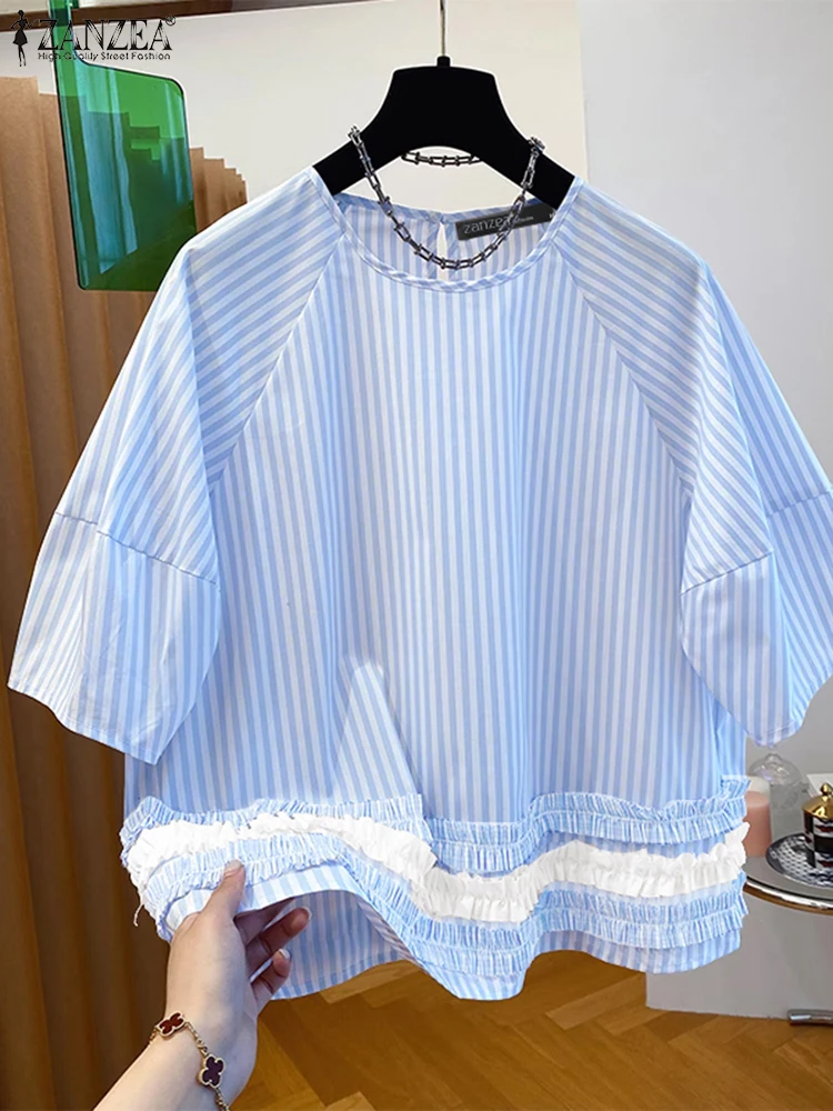 ZANZEA Women Fashion Striped Blouses Casual O-Neck Raglan Sleeves Ruffled Trim Patchwork Blusas Mujer Streetwear Chic Tops
ZANZEA Women Fashion Striped Blouses Casual O-Neck Raglan Sleeves Ruffled Trim Patchwork Blusas Mujer Streetwear Chic Tops