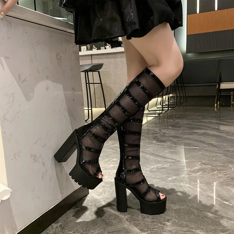 Black White Super High Heels Hollow Mesh Sandals Boots Women Summer Versatiule Peep Toe Thick Heel Platform High Tube Boots
Black White Super High Heels Hollow Mesh Sandals Boots Women Summer Versatiule Peep Toe Thick Heel Platform High Tube Boots