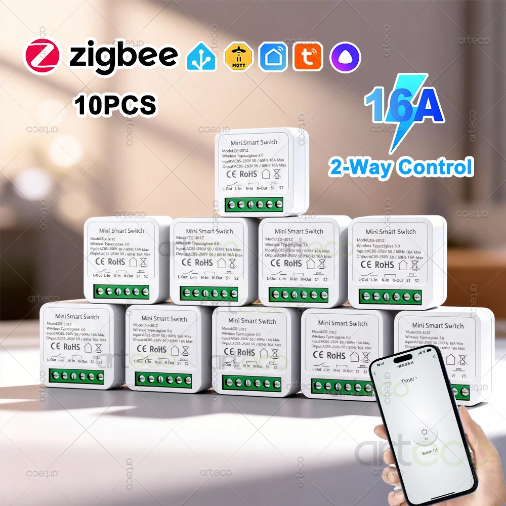 10Pcs Mini ZigBee Smart Switch Module 16A DIY Lighting Relay Breaker App Remote Control,Home Automation,Zigbee Gateway Required
10Pcs Mini ZigBee Smart Switch Module 16A DIY Lighting Relay Breaker App Remote Control,Home Automation,Zigbee Gateway Required