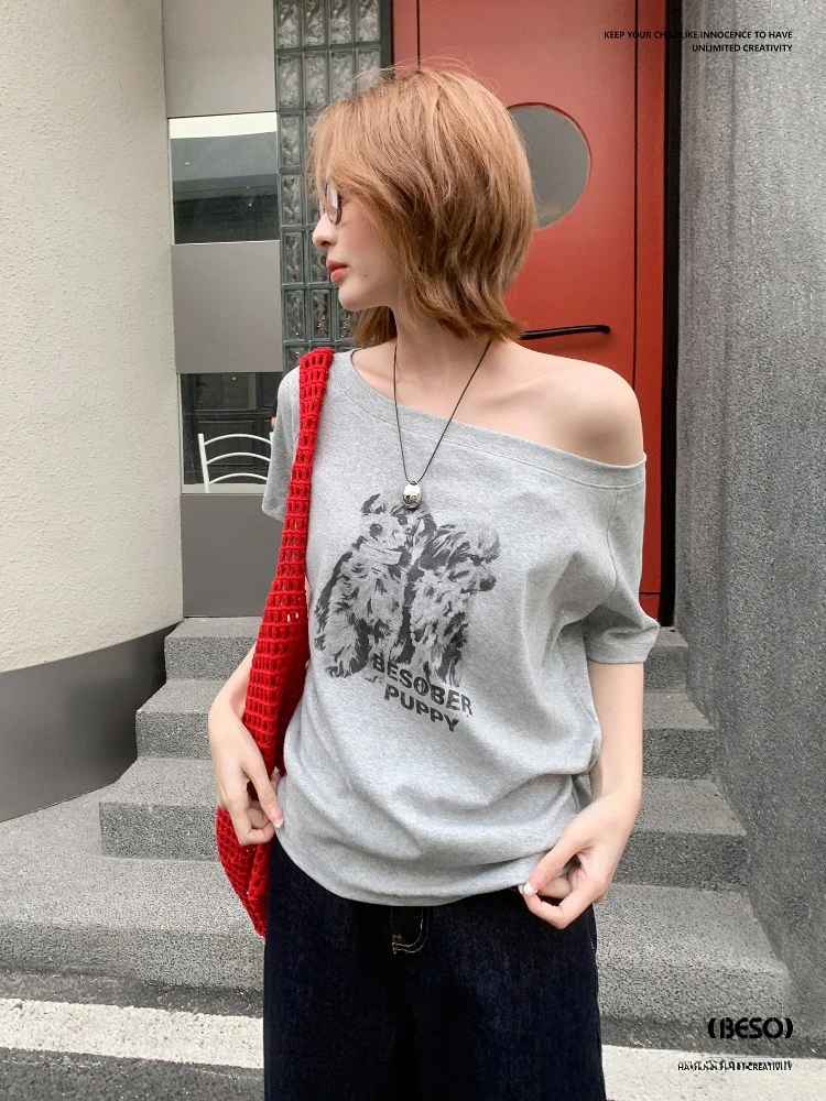 BESOBER оригинальный ретро принт собаки на одно плечо свободный ort Sve женский летний повседневный топ для похудения футболка из смеси хлопка
BESOBER оригинальный ретро принт собаки на одно плечо свободный ort Sve женский летний повседневный топ для похудения футболка из смеси хлопка