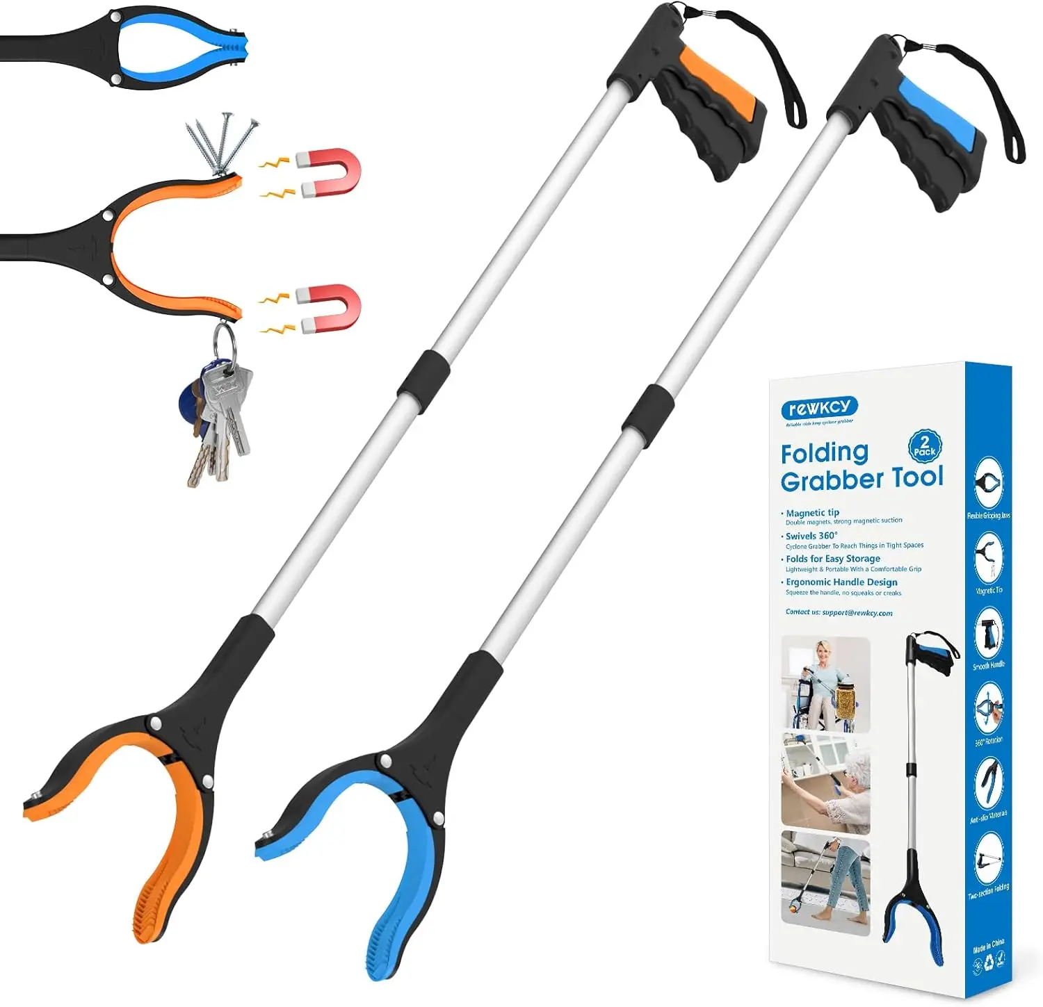 34" Grabber Reacher Tool, 2-Pack Foldable with 360° Rotating Jaw & Magnets for Heavy Duty Pickup
34" Grabber Reacher Tool, 2-Pack Foldable with 360° Rotating Jaw & Magnets for Heavy Duty Pickup