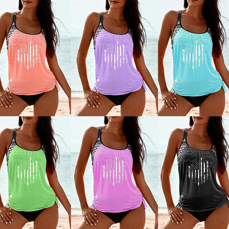 Loose-fitting drawstring two-piece tankini women's conservative bikini with national flag print swimsuitbikini
Loose-fitting drawstring two-piece tankini women's conservative bikini with national flag print swimsuitbikini