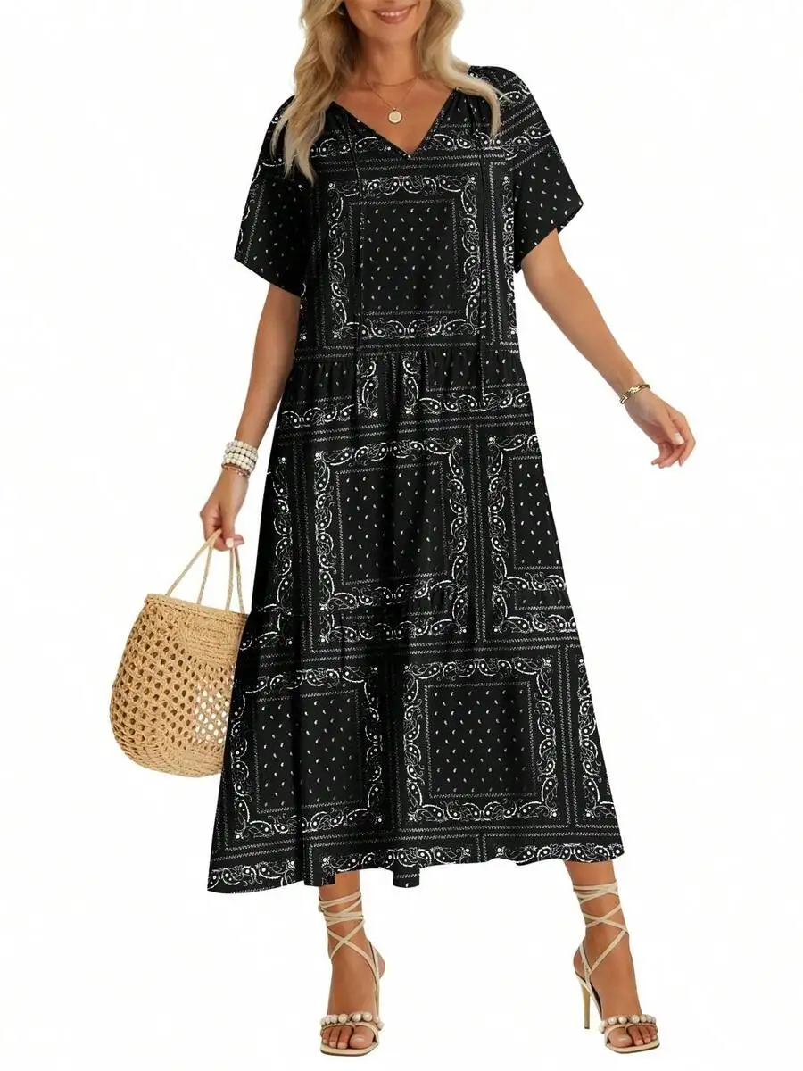 Womens Summer Maxi Dress Short Sleeve Boho Beach Loose Vacation Sundress
Womens Summer Maxi Dress Short Sleeve Boho Beach Loose Vacation Sundress