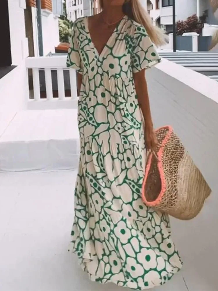 Casual Print Loose Dress For Women Beach Holiday New Fashion V-Neck Short Sleeve Long Dresses Robe Femme Summer Womens Clothing
Casual Print Loose Dress For Women Beach Holiday New Fashion V-Neck Short Sleeve Long Dresses Robe Femme Summer Womens Clothing