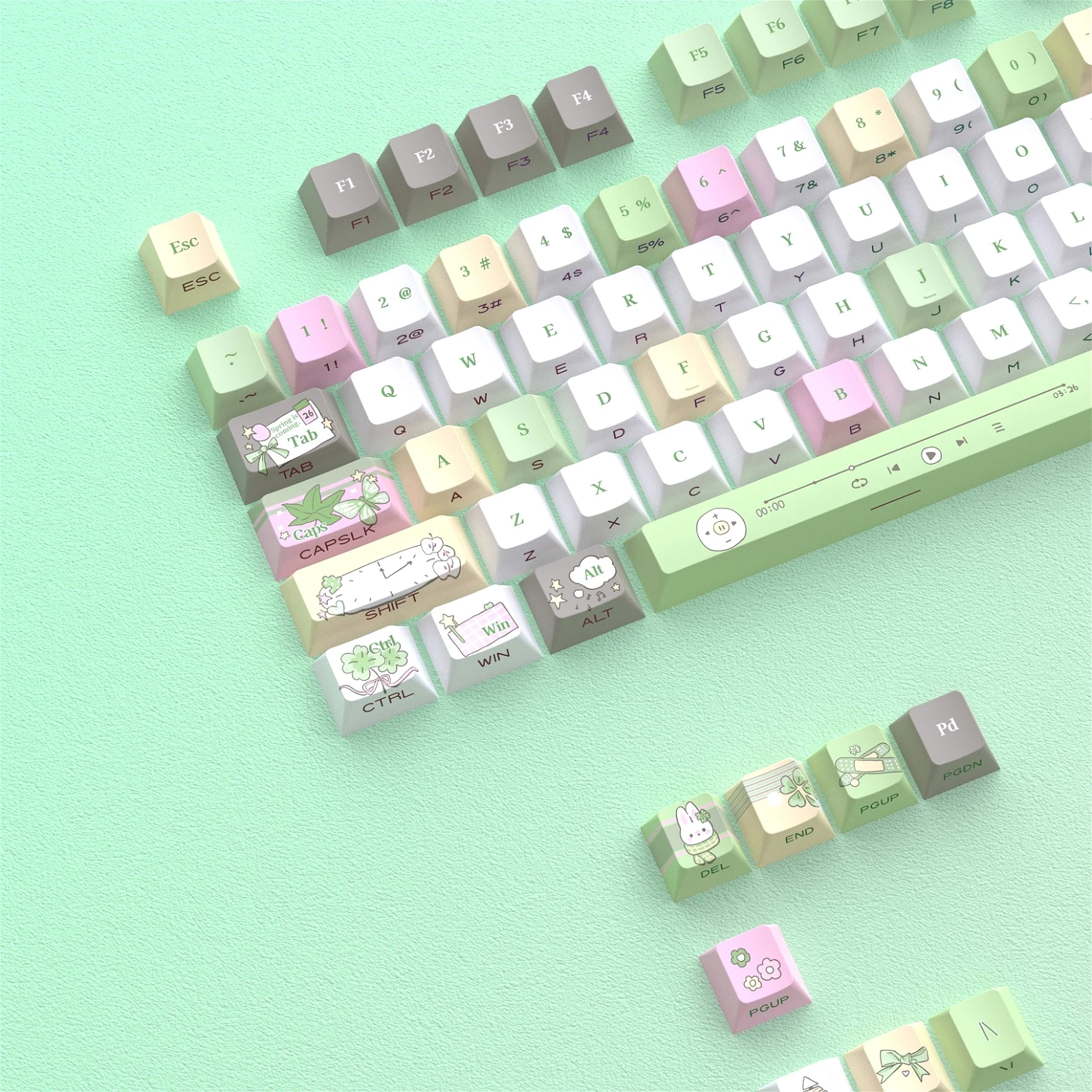 Cherry Profile Spring Theme Side Print Shine Through Keycaps 125 Keys PBT+PC for Magnetic Switch Mechanical Keyboard