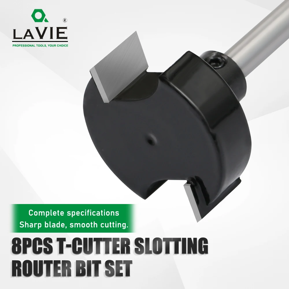 LAVIE 8pc 6mm 1/4 8mm 12mm 1/2 Shank T-Slot Router Bit Set with Guide Bearings & Wrench - Wood C06318FX
LAVIE 8pc 6mm 1/4 8mm 12mm 1/2 Shank T-Slot Router Bit Set with Guide Bearings & Wrench - Wood C06318FX