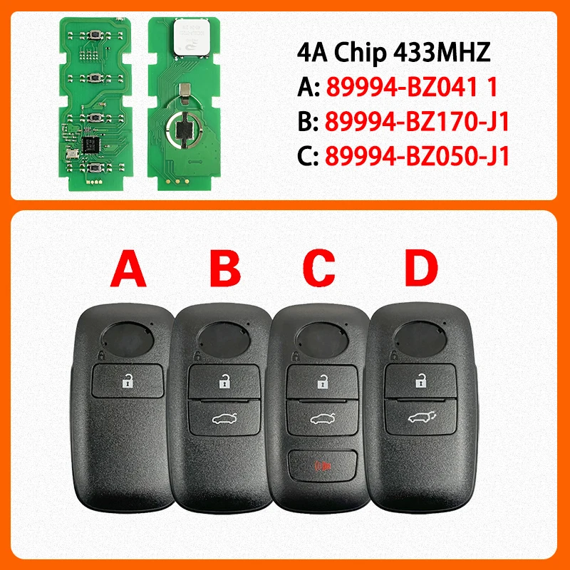 CN007313 Aftermarket Smart Remote Control Key 1/2/3 Buttons 433MHZ 4A Chip Keyless Go For Toyota Raize Rocky
CN007313 Aftermarket Smart Remote Control Key 1/2/3 Buttons 433MHZ 4A Chip Keyless Go For Toyota Raize Rocky
