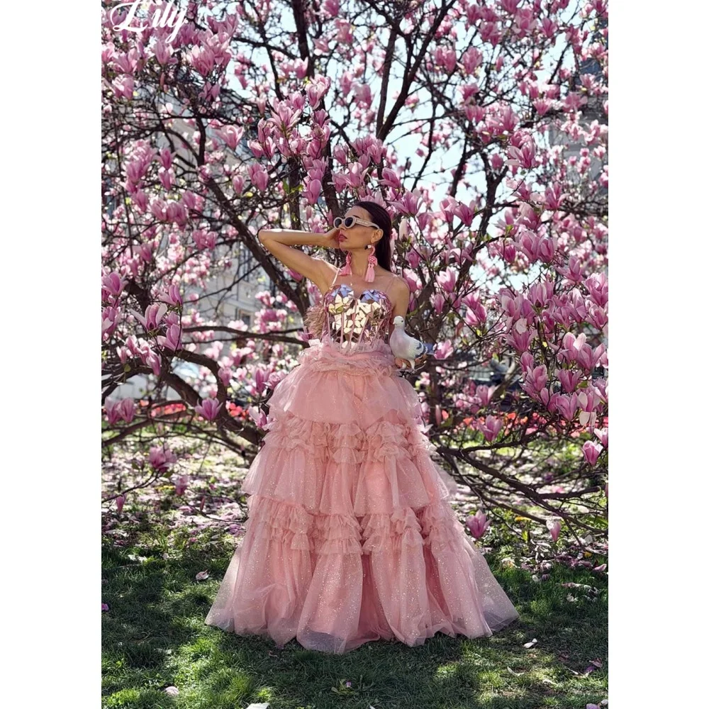 Lily Pink Mirror Sequin Prom Dress Sweetheart Corset Evening Dress with Tiered Tulle Skirt A-Line Party Gown Colors Customized
Lily Pink Mirror Sequin Prom Dress Sweetheart Corset Evening Dress with Tiered Tulle Skirt A-Line Party Gown Colors Customized