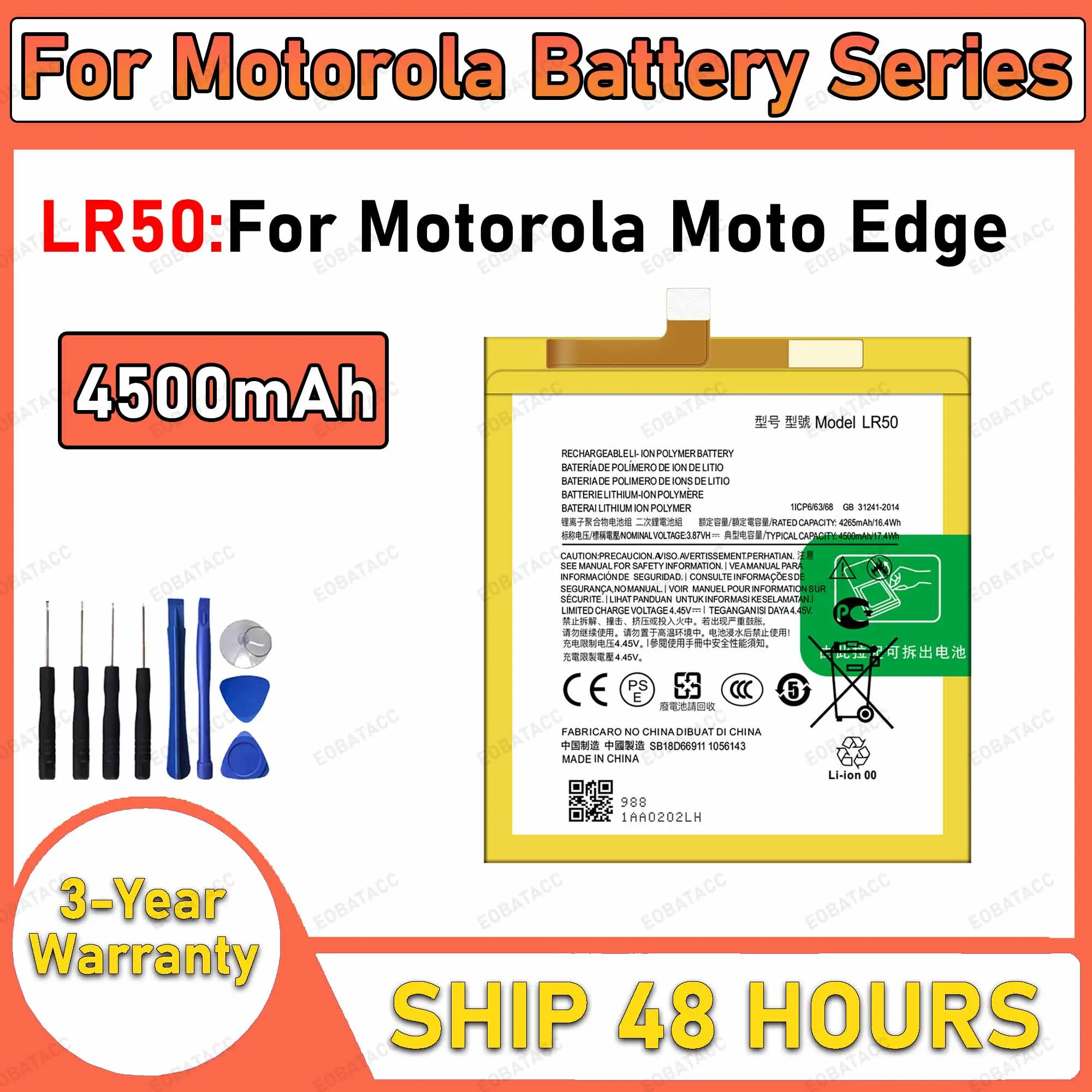 4500mAh 100% New LR50 Battery For Motorola Moto Edge Replacement Bateria+Free Tools
4500mAh 100% New LR50 Battery For Motorola Moto Edge Replacement Bateria+Free Tools