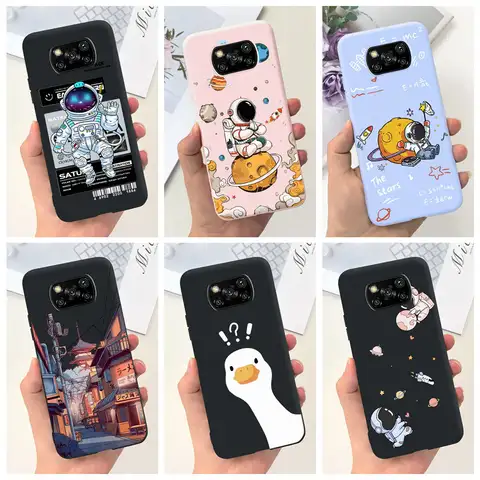 For Xiaomi Poco X3 Pro PocoX3 NFC Back Cover Case Astronaut Printing Cartoon Bumper Soft Matte Silicone For Poco X3 X3Pro Coques