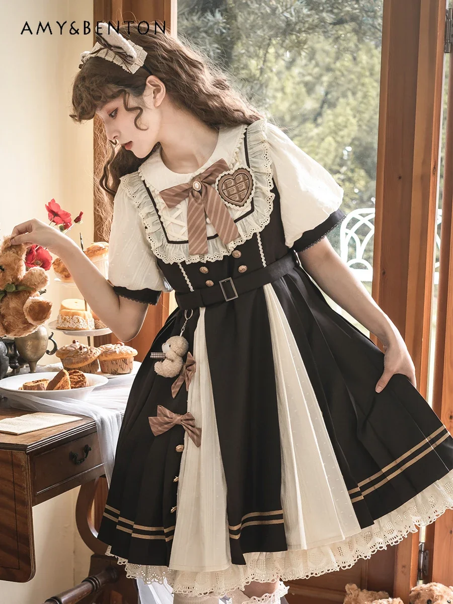 Элегантные ретро платья OP Lolita весна-лето Новинка милое лоскутное платье с коротким рукавом и бантом повседневное милое платье средней длины
Элегантные ретро платья OP Lolita весна-лето Новинка милое лоскутное платье с коротким рукавом и бантом повседневное милое платье средней длины