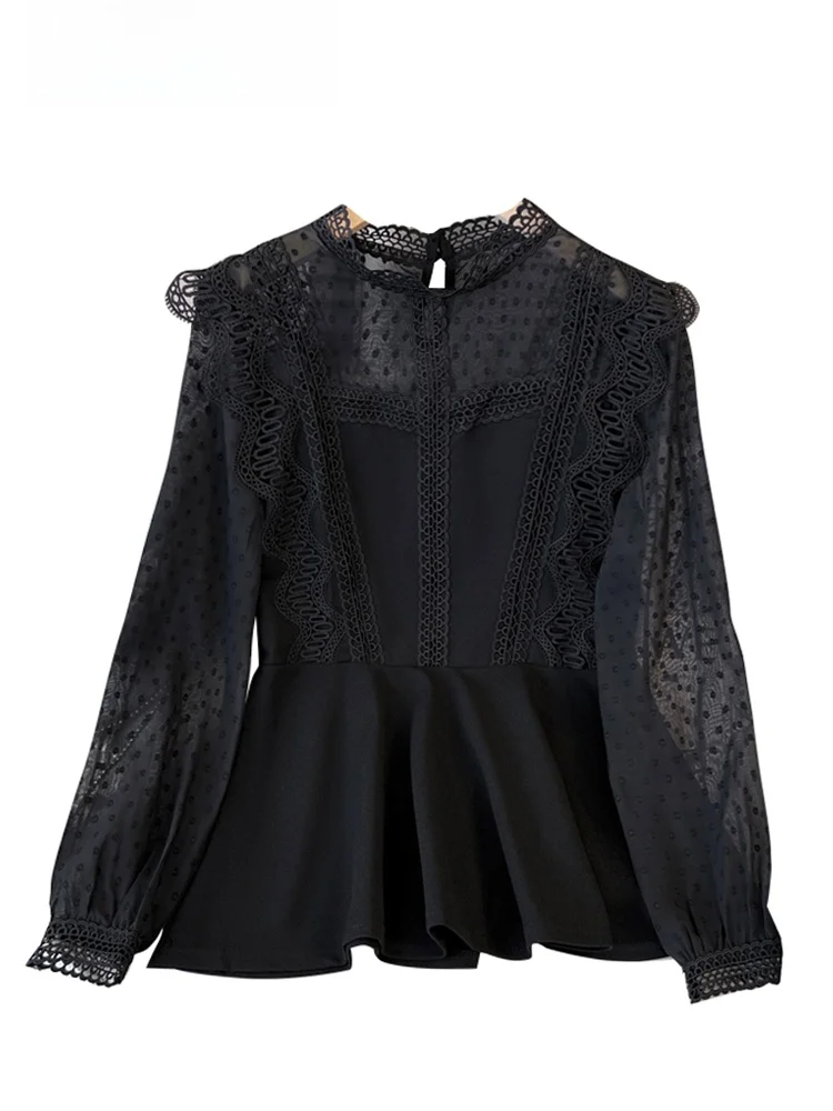 Fashionable Polka Dot Lace Chiffon Top Women's Early Spring Slimming Stylish Retro Blouse Korean Style Loose Fit High Waist
Fashionable Polka Dot Lace Chiffon Top Women's Early Spring Slimming Stylish Retro Blouse Korean Style Loose Fit High Waist