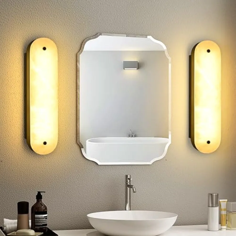 18.9" Oval Alabaster Wall Sconces Natural Spanish Marble Black Bathroom Sconces Set of 2 Modern Indoor Lighting Dimmable LED fo
18.9" Oval Alabaster Wall Sconces Natural Spanish Marble Black Bathroom Sconces Set of 2 Modern Indoor Lighting Dimmable LED fo