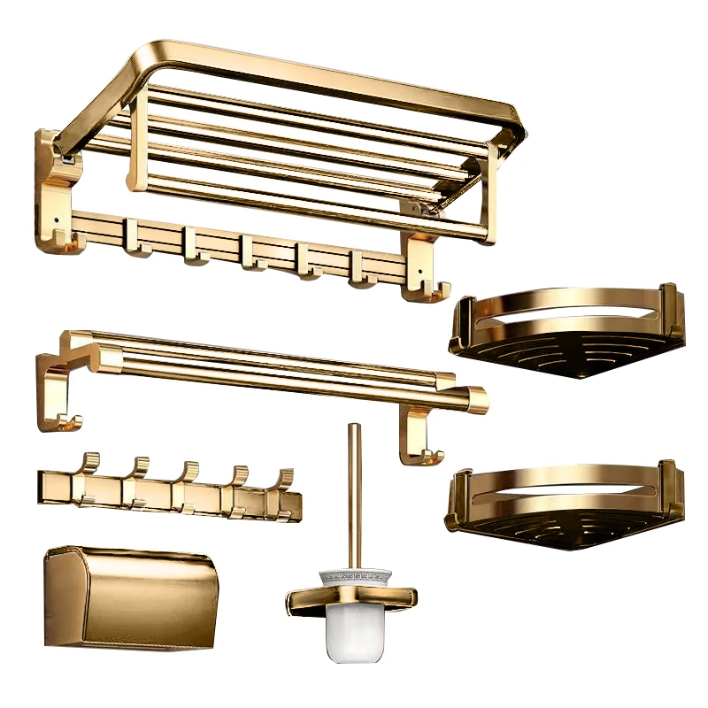 Modern golden aluminum bathroom folding storage shelf hardware accessory set, wall-mounted bathroom accessory set
Modern golden aluminum bathroom folding storage shelf hardware accessory set, wall-mounted bathroom accessory set