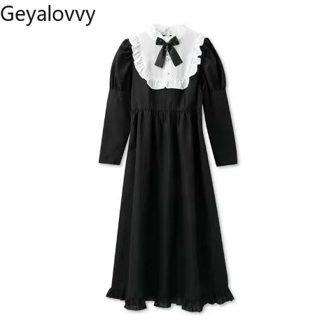 Long Sleeved Dresses for Women Vintage Elegant Sweet Lace Ruffle Edge Bow Ladies Casual Dress Spring Autumn Japanese Style
Long Sleeved Dresses for Women Vintage Elegant Sweet Lace Ruffle Edge Bow Ladies Casual Dress Spring Autumn Japanese Style